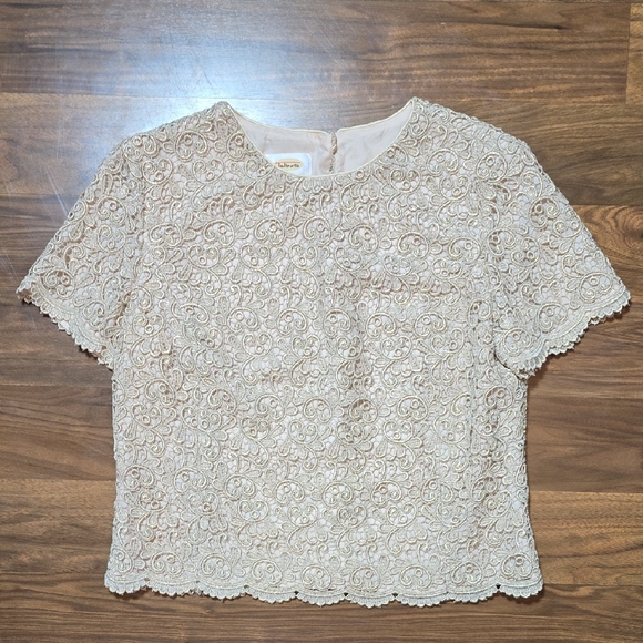 Talbots Tops - Talbots Cream Lace Gold Metallic Formal Top